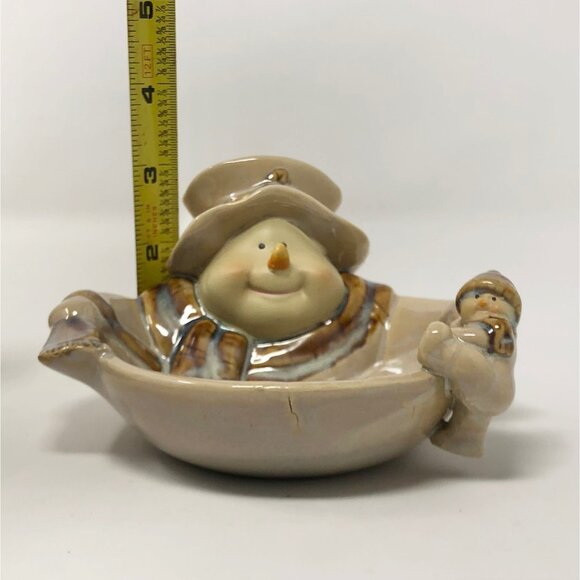 Snowman Candle Holder + Trinket Dish Set Beach - Vtg JC Penney Winter Snowmen - Picture 10 of 13